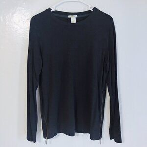 Matty M Black Long Sleeve Top Side Zip Hem Medium